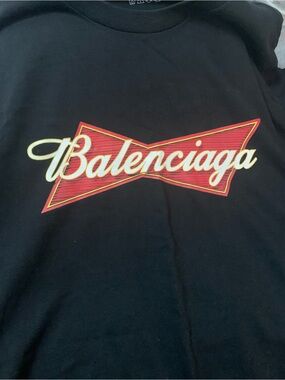 Black Parallel Graphic Logo Tee with Red Accent and B logo